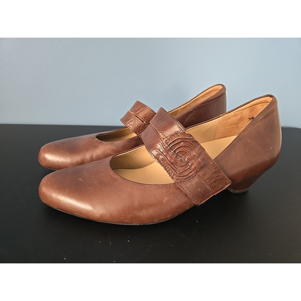 Ziera Kumfs Vail Dark Brown Leather Mary Jane Shoes Wedge Heel Size 39W